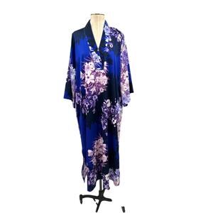 Oscar de la Renta Neiman Marcus Maxi Kimono Kaftan Dress Floral Blue Purple XL